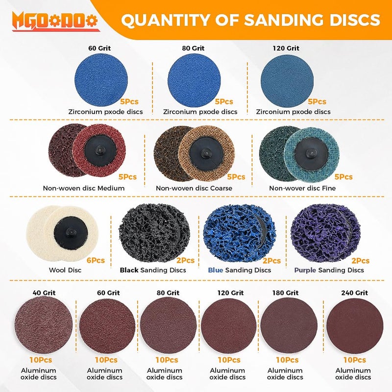 Mgoodoo 106Pcs Sanding Discs Set,2 inch Die Grinder Sanding Disc with 1/4 inch Holder for Milwaukee Die Grinder,Surface Prep Strip Grind Polish Burr Finish Rust Paint Removal - Image 2